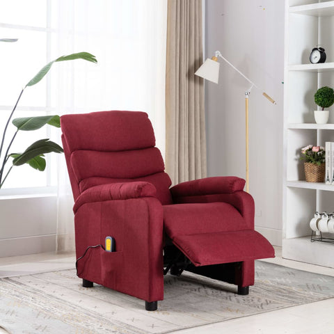 ZNTS Wing Back Massage Recliner Wine Red Fabric 326432