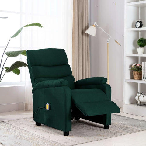 ZNTS Wing Back Massage Recliner Dark Green Fabric 326435