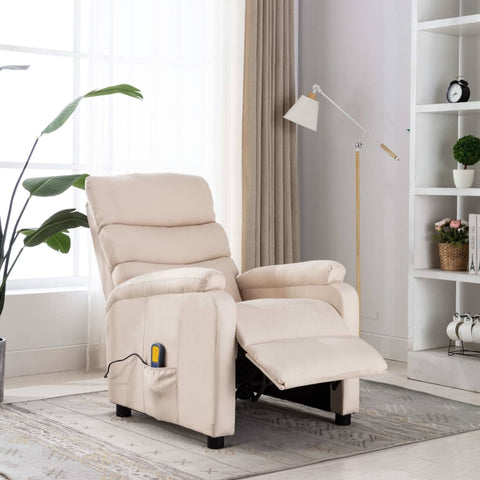 ZNTS Wing Back Massage Recliner Cream Fabric 326438
