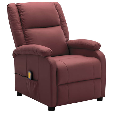 ZNTS Wing Back Massage Recliner Wine Red Faux Leather 326443