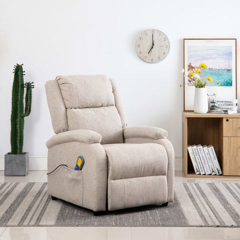 ZNTS Wing Back Massage Recliner Cream Fabric 326450