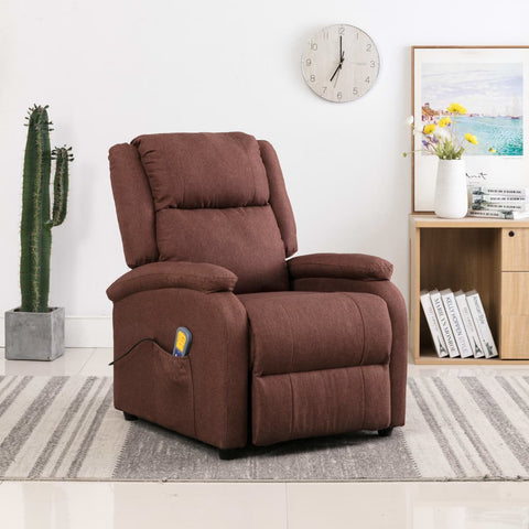 ZNTS Wing Back Massage Recliner Brown Fabric 326453