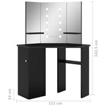 ZNTS Corner Dressing Table with LED Black 111x54x141.5 cm 326534