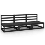 ZNTS Garden Middle Sofas 3 pcs Black Solid Wood Pine 805689