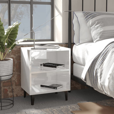 ZNTS Bed Cabinets with Metal Legs 2 pcs High Gloss White 40x30x50 cm 805810
