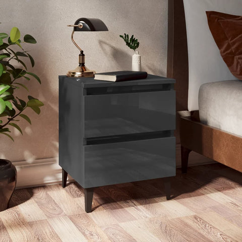 ZNTS Bed Cabinet High Gloss Grey 40x35x50 cm Engineered Wood 805885