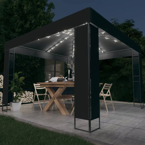 ZNTS Gazebo with Double Roof&LED String Lights 3x3 m Anthracite 3070304