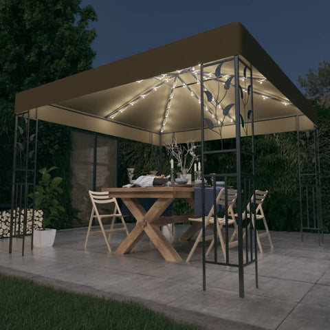 ZNTS Gazebo with LED String Lights 3x3 m Taupe 3070312