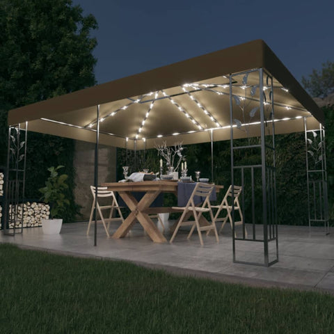 ZNTS Gazebo with Double Roof&LED String Lights 3x4 m Taupe 3070313