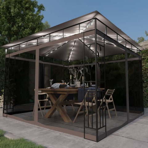 ZNTS Gazebo with Mosquito Net&LED String Lights 3x3x2.73 m Taupe 3070318