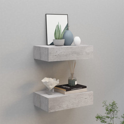 ZNTS Wall Drawer Shelves 2 pcs Concrete Grey 40x23.5x10cm MDF 330252