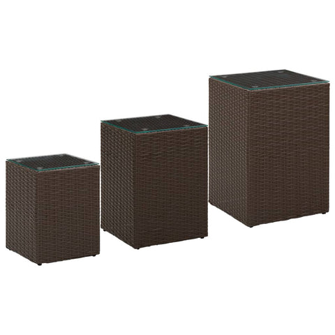 ZNTS Side Tables 3 pcs with Glass Top Brown Poly Rattan 316380