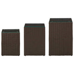 ZNTS Side Tables 3 pcs with Glass Top Brown Poly Rattan 316380