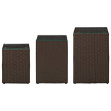 ZNTS Side Tables 3 pcs with Glass Top Brown Poly Rattan 316380