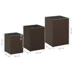 ZNTS Side Tables 3 pcs with Glass Top Brown Poly Rattan 316380