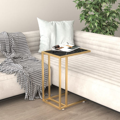 ZNTS Computer Side Table Black Marble 50x35x65 cm Tempered Glass 331647