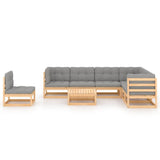 ZNTS 8 Piece Garden Lounge Set with Cushions Solid Wood Pine 3076819