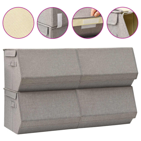 ZNTS Stackable Storage Boxes with Lid Set of 4 pcs Fabric Grey 332897