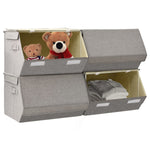 ZNTS Stackable Storage Boxes with Lid Set of 4 pcs Fabric Grey 332897