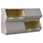 ZNTS Stackable Storage Boxes with Lid Set of 4 pcs Fabric Grey 332897