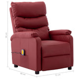 ZNTS Wing Back Electric Massage Reclining Chair Wine Red Faux Leather 3074422