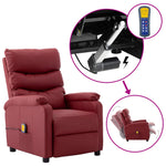 ZNTS Wing Back Electric Massage Reclining Chair Wine Red Faux Leather 3074422