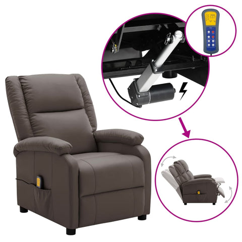 ZNTS Wing Back Electric Massage Recliner Brown Faux Leather 3074437