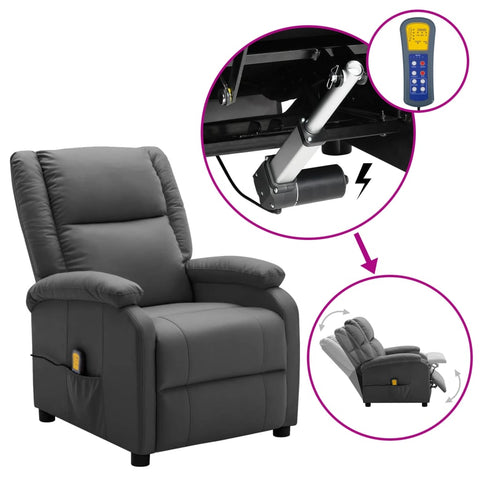 ZNTS Wing Back Electric Massage Recliner Anthracite Faux Leather 3074438