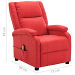 ZNTS Wing Back Electric Massage Recliner Red Faux Leather 3074440