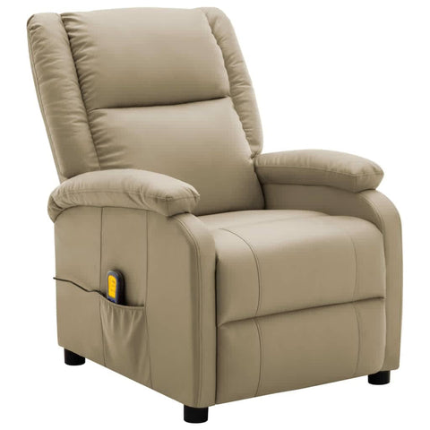 ZNTS Wing Back Electric Massage Recliner Cappuccino Faux Leather 3074441