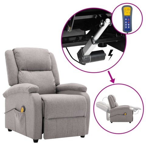 ZNTS Wing Back Electric Massage Recliner Light Grey Fabric 3074447