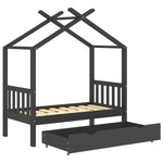 ZNTS Kids Bed Frame with a Drawer Dark Grey Solid Pine Wood 70x140cm 322151