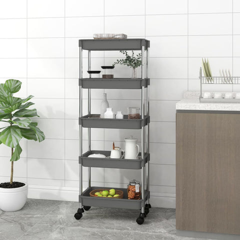 ZNTS 5-Tier Kitchen Trolley Grey 42x29x128 cm Iron and ABS 336333