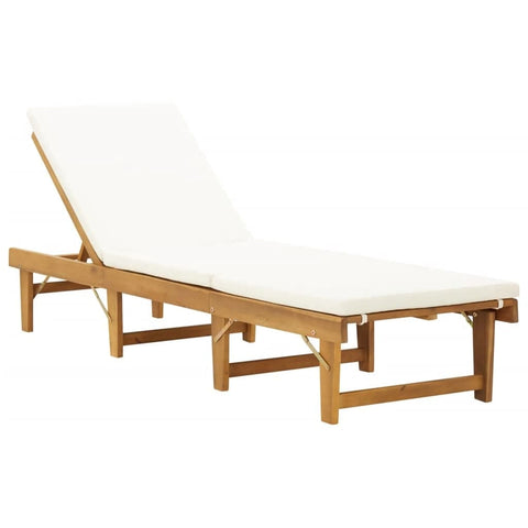 ZNTS Folding Sun Lounger with Cushion Solid Wood Acacia Cream White 316645