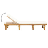 ZNTS Folding Sun Lounger with Cushion Solid Wood Acacia Cream White 316645