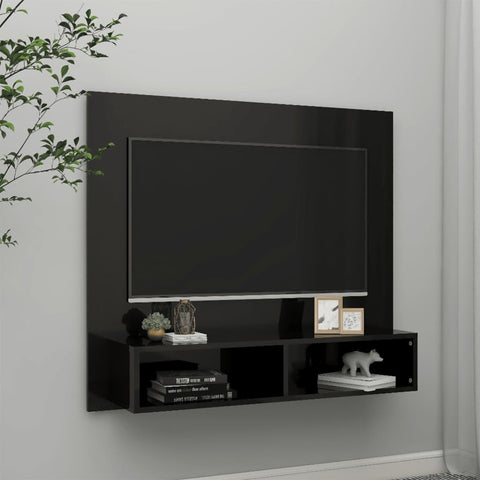 ZNTS Wall TV Cabinet High Gloss Black 102x23.5x90 cm Engineered Wood 808267