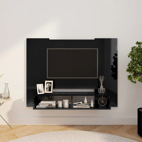 ZNTS Wall TV Cabinet High Gloss Black 120x23.5x90 cm Engineered Wood 808294