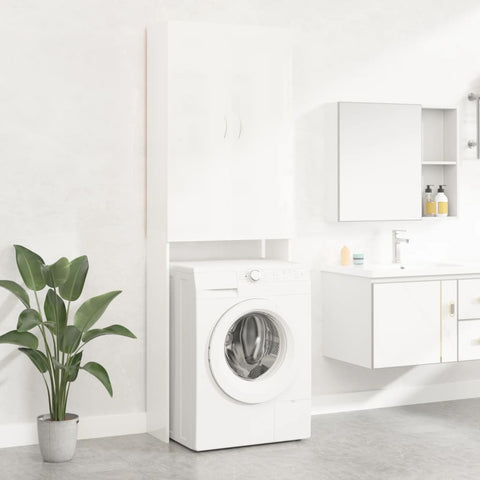 ZNTS Washing Machine Cabinet High Gloss White 64x25.5x190 cm 808419