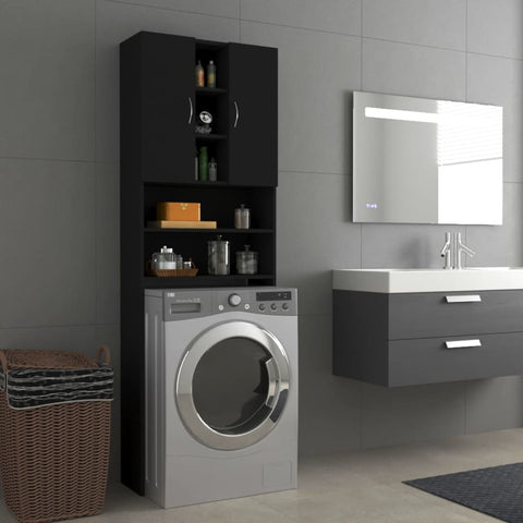 ZNTS Washing Machine Cabinet Black 64x25.5x190 cm 808423