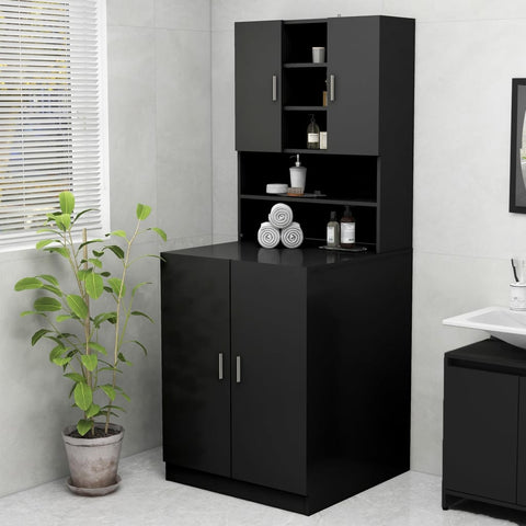 ZNTS Washing Machine Cabinet Black 70.5x25.5x90 cm 808387