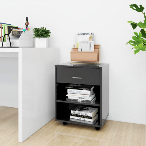 ZNTS Rolling Cabinet High Gloss Grey 46x36x59 cm Engineered Wood 808475