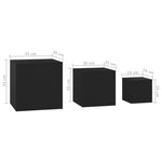 ZNTS Side Tables 3 pcs Black Engineered Wood 808586