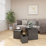 ZNTS Side Tables 3 pcs High Gloss Grey Engineered Wood 808593