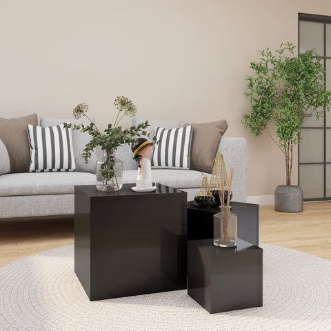 ZNTS Side Tables 3 pcs High Gloss Grey Engineered Wood 808593
