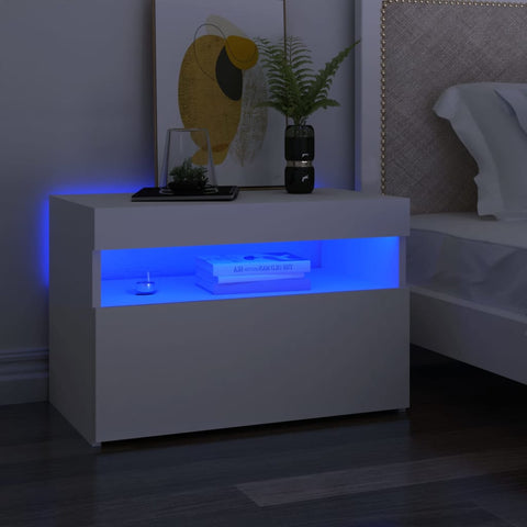 ZNTS Bedside Cabinet & LED Lights White 60x35x40 cm Engineered Wood 3082774