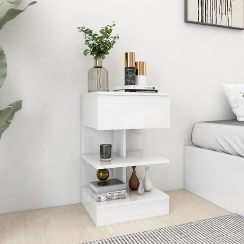 ZNTS Bedside Cabinet High Gloss White 40x35x65 cm Engineered Wood 808660
