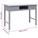 ZNTS Desk Grey 108x45x76 cm Solid Wood Paulownia 338536