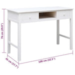 ZNTS Desk White 108x45x76 cm Solid Wood Paulownia 338537