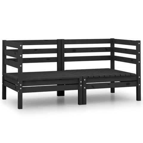 ZNTS Garden Corner Sofas 2 pcs Black Solid Pinewood 806586