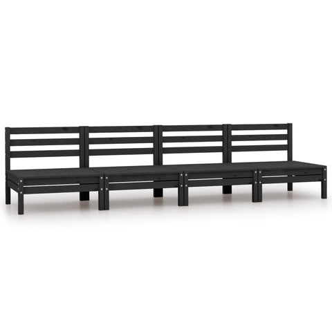 ZNTS Garden Middle Sofas 4 pcs Black Solid Pinewood 806596